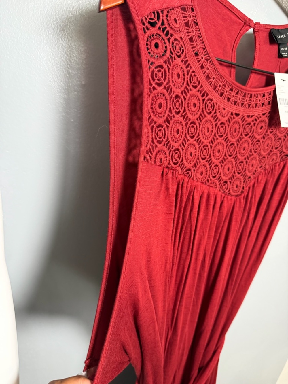 Lane Bryant Burgundy Maxi Dress with Lace Yoke - Picture 9 of 12